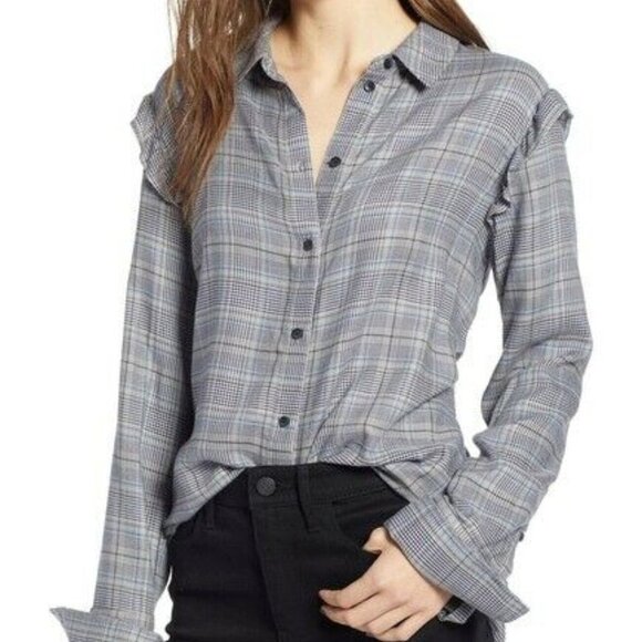 Treasure & Bond Ruffle Bell Sleeve Shirt Grey - Picture 1 of 6